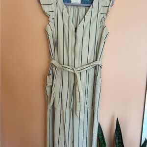 Anthropologie Cream Jumpsuit with Navy Stripes size 14